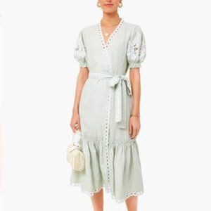 Fanm Mon MINT CIDE V-NECK EMBROIDERED MIDI DRESS.